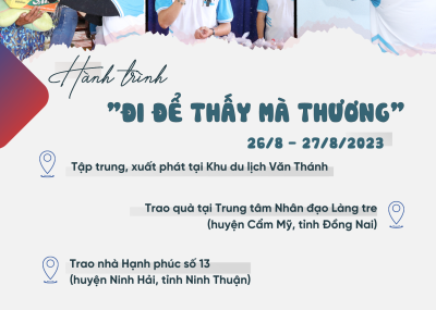 Thông báo hoạt động từ thiện tại Đồng Nai - Ninh Thuận 26/8 - 27/8/2023